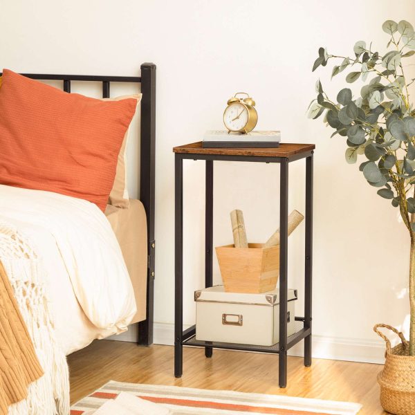 Hoher Beistelltisch, Beistelltisch im Industriestil mit verstellbaren Netzregalen, Multifunktionaler Nachttisch für Schlafzimmer, Wohnzimmer und Flur, Rustikales Braun & Schwarz