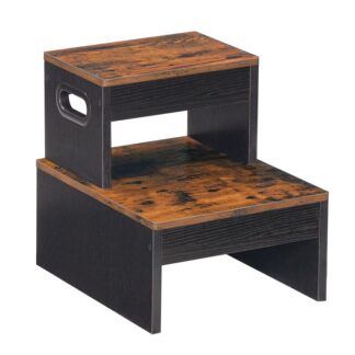 Δύο σκαμνί για παιδιά, Μη-ολισθηρά μικρά σκαμνιά βήμα για νεροχύτη μπάνιου, Εκπαιδευτική κουζίνα και τουαλέτα, ρουστίκ καφέ και μαύρο