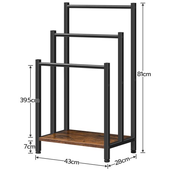 Fritstående håndklædestativ, 3-Tier Metal Construction, Multifunktionel tæppestigeholder med opbevaringshylde, Tørring i industriel stil & Displaystativ til hjemmebrug, Rustik brun & Sort
