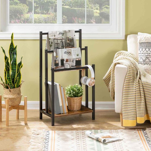 Fritstående håndklædestativ, 3-Tier Metal Construction, Multifunktionel tæppestigeholder med opbevaringshylde, Tørring i industriel stil & Displaystativ til hjemmebrug, Rustik brun & Sort