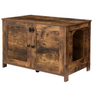 الضميمة صندوق القمامة, أثاث صندوق القمامة القط مخبأة مع مقسم, صندوق القمامة المخفيات أثاث قمامة كبير, منزل الحيوانات الأليفة الخشبية, طاولة جانبية نهاية, غرفة المعيشة, غرفة نوم, بني ريفي