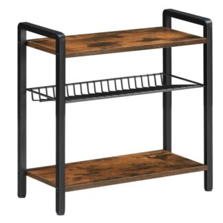 3-منظم رف التوابل من الطبقة, رف طاولة المطبخ, رف تخزين كونترتوب مع رف شبكي مائل, رف منظم الخزانة للمطبخ, مكتب, غرفة الدراسة, ريفي البني والأسود