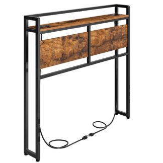 الحجم التوأم اللوح الأمامي, اللوح الأمامي مع 2 منافذ و 4 منافذ يو اس بي, ارتفاع قابل للتعديل, رف التخزين, قوي ومستقر, تجميع سهل, بني ريفي و