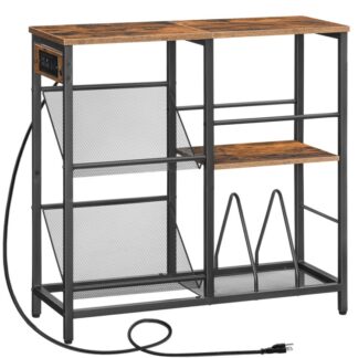 Platenspelerstandaard, Draaitafelstandaard met 3-tier vinylrecordopslag, Bijzettafel met laadstation, Record Player -tabel tot 150 Album, voor Woonkamer, Rustiek bruin en zwart