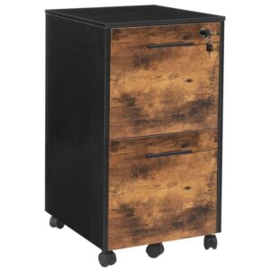 2 drawer file cabinet, filing cabinet, mobile office cabinet for home office, rolling file cabinet with 5 wheels, for letter/a4 size, hanging file folders, rustic brown and black