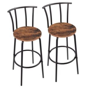 bar stools with back, set of 2 dining room chairs, 27.8 inch counter height bar stools, breakfast bar chairs, solid and stable, easy assembly, rustic brown and black