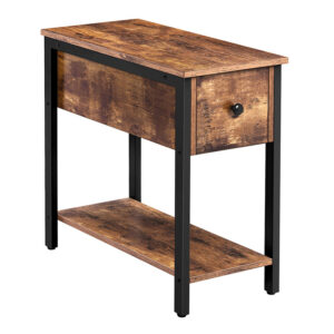 Side Table, 2-Tier Nightstand with Drawer, Narrow End Table for Small Spaces, Stable and Sturdy Construction, Wood Look Accent Furniture with Metal Frame, Rustic Brown and Black