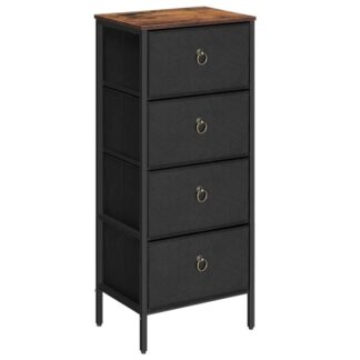 Dresser with 4 Drawers, Fabric Storage Tower, Organizer Unit for Bedroom, Hallway, Entryway, Closets, Sturdy Steel Frame, Wood Top, Easy Pull Handle, Black and Rustic Brown