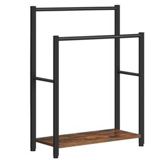 Freistehender Handtuchregal, 2 Tier -Decken -Leiterhalter für Badezimmer, Deckenständer, 22" L x 9.4" W x 31,5" H, industrielles Trocknen und Display -Rack mit Regal, Metall, Schwarz