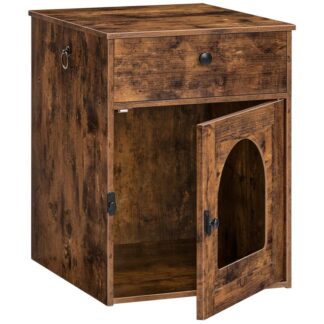 cat litter box enclosure,hidden litter box furniture, litter tray cover, wooden cat toilet washroom with drawer, indoor cat houses end table, for living room, hallway, rustic brown