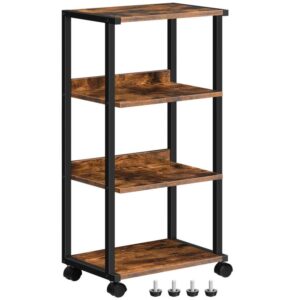 4-tier printer stand, rolling printer cart, mobile printer table, with hook and adjustable feet, suitable for home office