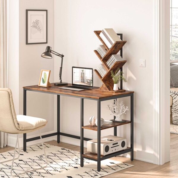 Tree Bookshelf, 5-Tier Bookcase Wooden Shelves, Floor Standing Storage Rack, for Display of CDs, Books in Living Room, Home Office, Wood Storage Rack for Bedroom, Rustic Brown