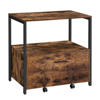 خزانة ملفات للدرج المنزلي والعجلات, حامل الطابعة للمكتب المنزلي, خزانة الملفات الجانبية خزانة الملفات الحديثة مع 1 درج كبير, لحجم A4/Letter, ريفي براون