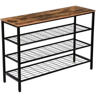 Schoenenrek, 4-Niveau schoenenplank, Industriële schoenenopbergorganisator met 3 Metalen gaasplanken, Ideaal voor entree, Gang, Kast, Slaapkamer, Eenvoudige montage, Rustiek bruin