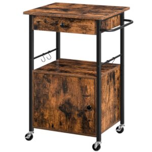 kitchen island rolling cart on wheels, kitchen cart with drawer, storage cabinet with hooks and handle, for kitchen, dining room, living room,