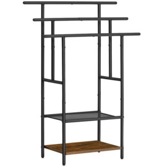 szabadon álló törülközőtartó a fürdőszobához, 39.4" H, 3 a szintű lépcsőfokú takaróállvány polcokkal, túlméretezett fürdő törülközők szárító és kijelző állvány, fekete és rusztikus barna