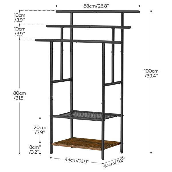 رف مناشف الحمام قائما بذاته, أسود & رف بطانية متدرج بارتفاع 100 سم باللون البني الريفي مع أرفف, رف عرض وتجفيف مناشف الحمام كبير الحجم
