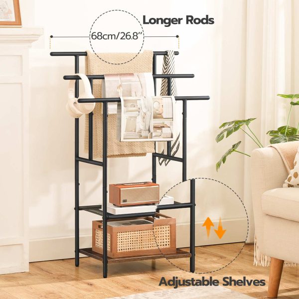 رف مناشف الحمام قائما بذاته, أسود & رف بطانية متدرج بارتفاع 100 سم باللون البني الريفي مع أرفف, رف عرض وتجفيف مناشف الحمام كبير الحجم