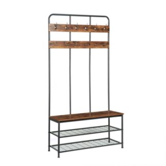 hall tree with bench, entryway bench with coat rack, mud room bench with 12 double hooks and storage bench, coat tree, shoe rack organizer, for foyer, front door, rustic brown