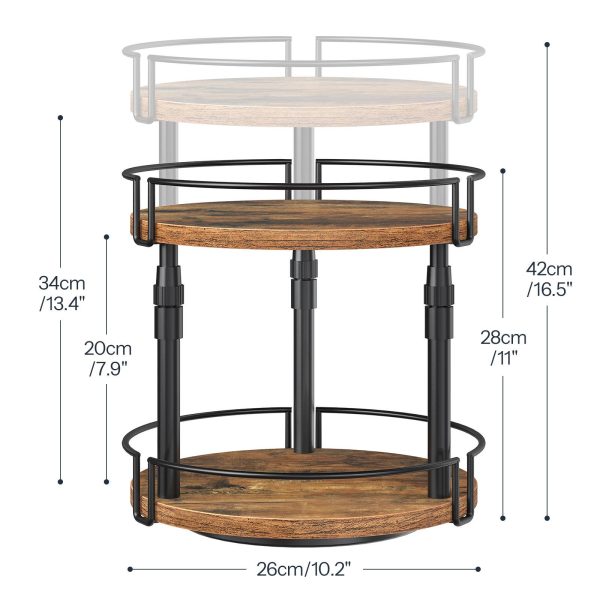 2-Organisateur d'épices Lazy Susan rotatif à hauteur réglable et à niveaux, Support à bouteilles d'assaisonnement marron rustique pour comptoirs et armoires de cuisine