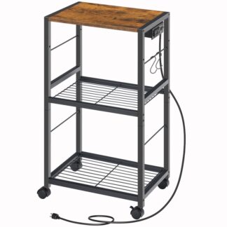 حامل طابع بني ريفي 3 مستويات, حامل الطابعة مع محطة الشحن, طاولة جانبية الطابعة الصناعية مع سطح المكتب الخشبي, طابعة, الماسح الضوئي, منظم تخزين الفاكس