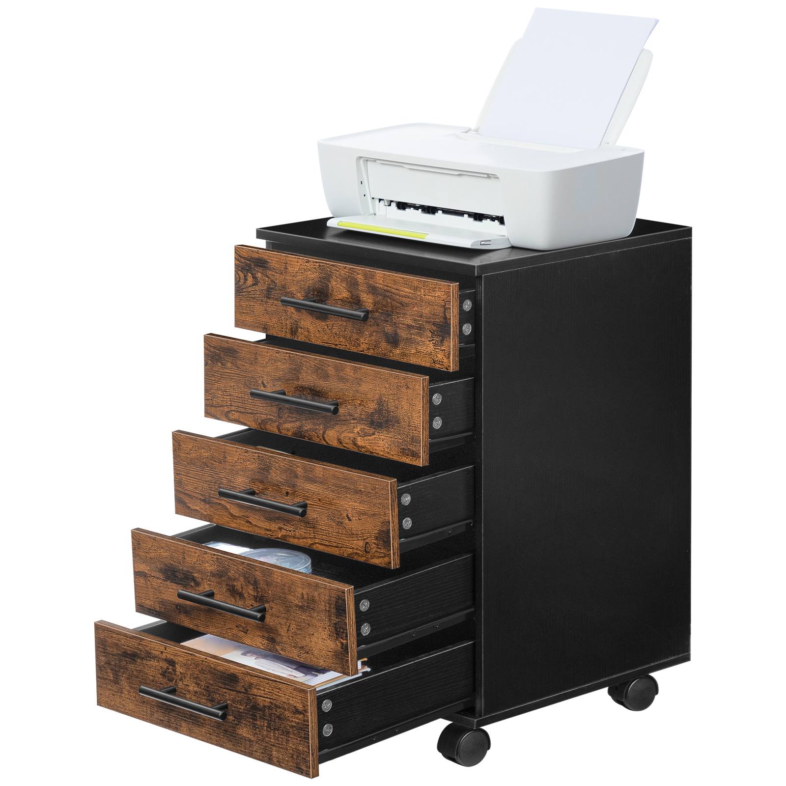 5-drawer chest, file cabinet, wooden file cabinet, office cabinet with drawers, storage cabinet for makeup, for home office, study, easy assembly, rustic brown