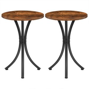 Set of 2 side tables, round end tables with x-shaped metal frame, small round accent tables for small space in living room, bedroom, balcony, rustic brown