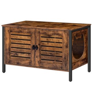 حاوية صندوق القمامة القط, أثاث مخفي مع باب الغالق وسائق رأس القط, يمكن أن يكون المدخل على اليسار أو اليمين, غسل القط يناسب معظم صندوق القمامة, بني ريفي