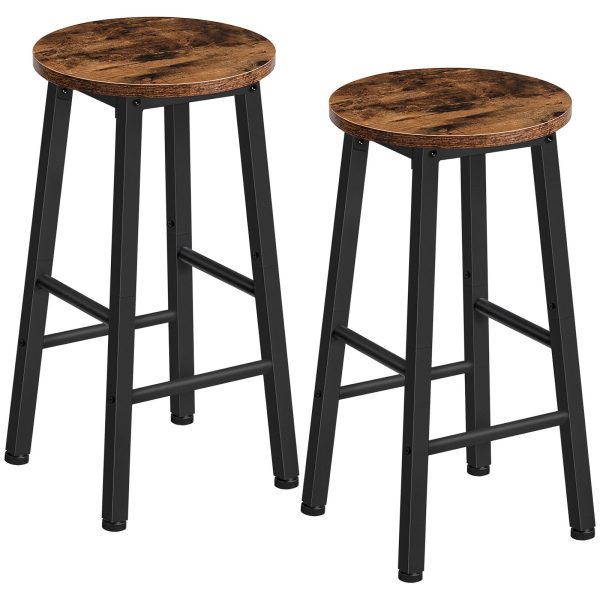 Set of 2 25.8-Inch Counter Height Bar Stools, Industrial-Style Seating for Kitchen Island, Dining Room & Bar, Rustic Brown & Black Finish