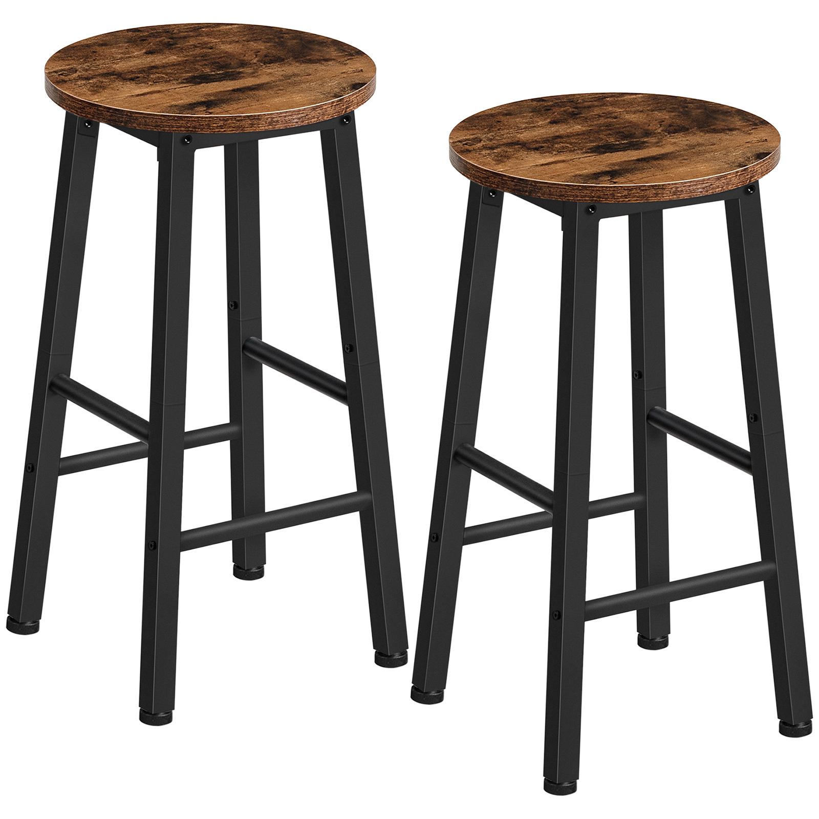 Set of 2 25.8-Inch Counter Height Bar Stools, Industrial-Style Seating for Kitchen Island, Dining Room & Bar, Rustic Brown & Black Finish