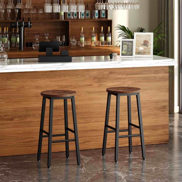 Set of 2 25.8-Inch Counter Height Bar Stools, Industrial-Style Seating for Kitchen Island, Dining Room & Bar, Rustic Brown & Black Finish