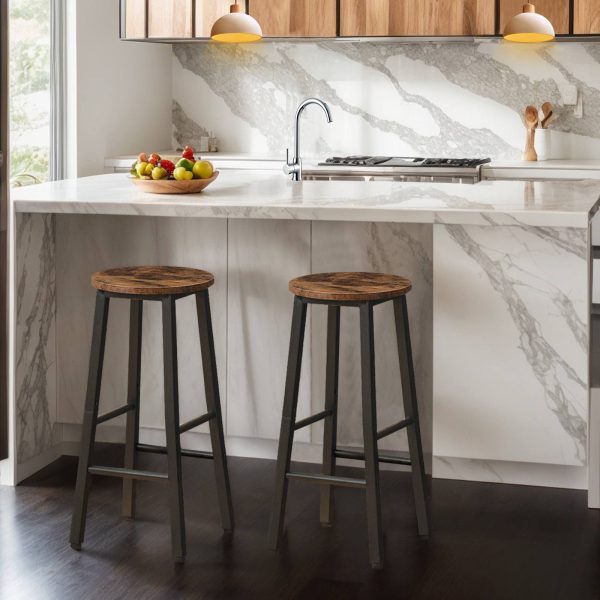 Set of 2 25.8-Inch Counter Height Bar Stools, Industrial-Style Seating for Kitchen Island, Dining Room & Bar, Rustic Brown & Black Finish