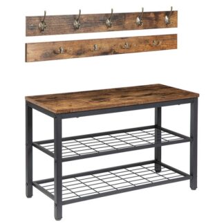 Coat Rack Shoe Bench Set, Entryway Shoe Rack Bench with Coat Hooks, Hall Tree Coat Rack, Mud Room Bench, Hat Bag Hanging Organizer, Industrial, for Foyer, Front Door, Rustic Brown