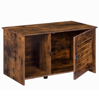 enclos pour bac à litière pour chat, meubles de litière de chat cachés avec porte à feu, Spacieuse salle de bain pour chat caché avec diviseur, armoire de meubles pour chats, animal de compagnie en bois, brun rustique et noir