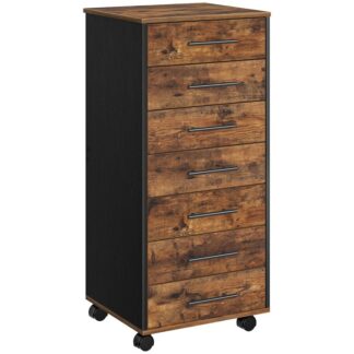 7-commode à tiroirs, classeur, classeur en bois, armoire de bureau avec tiroirs, cabinet de stockage, pour le bureau à domicile, étude, assemblage facile, brun rustique et noir