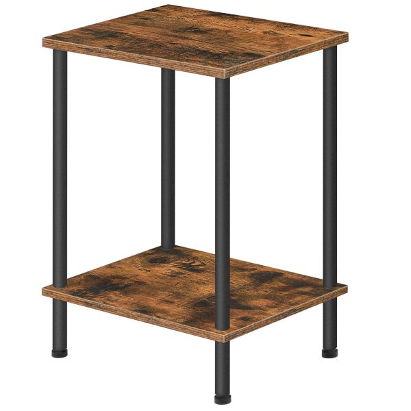 Rustic Brown Multifunctional Side Table, 2-Layer Storage End Table for Small Spaces, Stable Frame Nightstand Suitable for Living Room and Bedroom, Easy Assembly