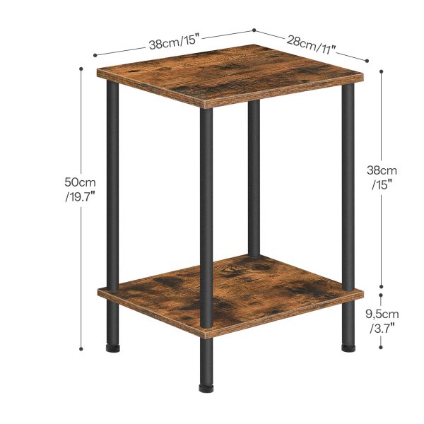 Rustic Brown Multifunctional Side Table, 2-Layer Storage End Table for Small Spaces, Stable Frame Nightstand Suitable for Living Room and Bedroom, Easy Assembly