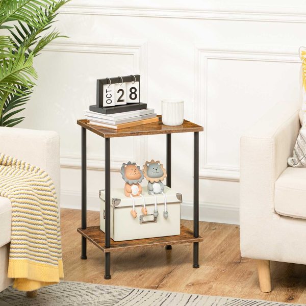 Rustic Brown Multifunctional Side Table, 2-Layer Storage End Table for Small Spaces, Stable Frame Nightstand Suitable for Living Room and Bedroom, Easy Assembly