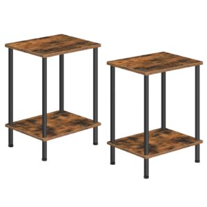 End Tables Set of 2, Small Side Table, Nightstand with 2-Layer Storage Shelves, Sofa Table for Small Spaces, Living Room, Bedroom, Stable Frame, Easy Assembly, Rustic Brown