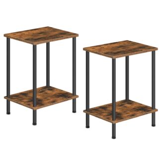 End Tables Set of 2, Small Side Table, Nightstand with 2-Layer Storage Shelves, Sofa Table for Small Spaces, Living Room, Bedroom, Stable Frame, Easy Assembly, Rustic Brown