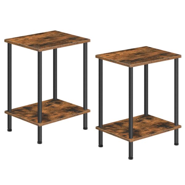 End Tables Set of 2, Small Side Table, Nightstand with 2-Layer Storage Shelves, Sofa Table for Small Spaces, Living Room, Bedroom, Stable Frame, Easy Assembly, Rustic Brown