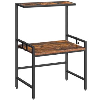 microwave oven rack, microwave stand countertop, kitchen countertop shelf organizer, microwave shelf with hooks, space saver, for kitchen, living room, rustic brown and black