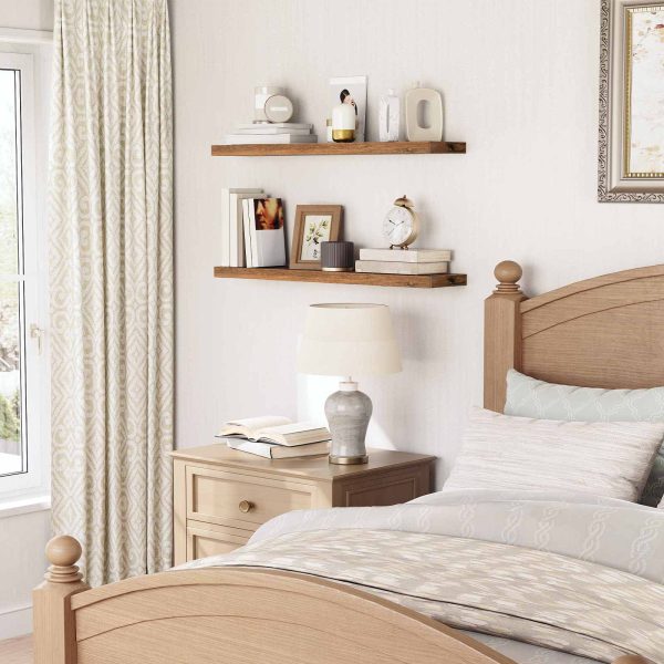 Sett med 2 Flytende vegghyller, 39.4-Inch Hanging Storage Racks with Invisible Brackets, Multi-Scenario Organizer for Bathroom, Soverom, Kjøkken, Kontor & Stue, Rustikk brun finish