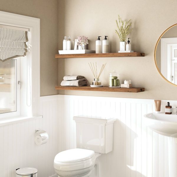 Sett med 2 Flytende vegghyller, 39.4-Inch Hanging Storage Racks with Invisible Brackets, Multi-Scenario Organizer for Bathroom, Soverom, Kjøkken, Kontor & Stue, Rustikk brun finish