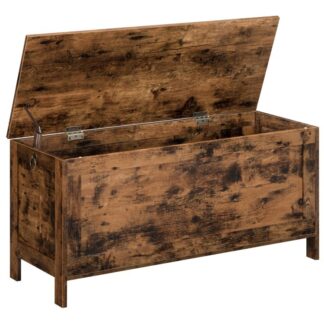 Coffre de rangement, Organisateur de coffre à jouets rétro avec charnière de sécurité, Banc de rangement robuste pour entrée, Meubles d'appoint aspect bois, Assemblage facile, Brun rustique