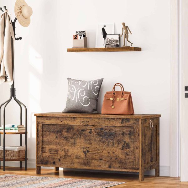 Деревянный сундук в стиле ретро с петлей безопасности, Сверхмощная скамейка для хранения прихожей в деревенском коричневом стиле, Мебель с декоративным акцентом, Легкая сборка