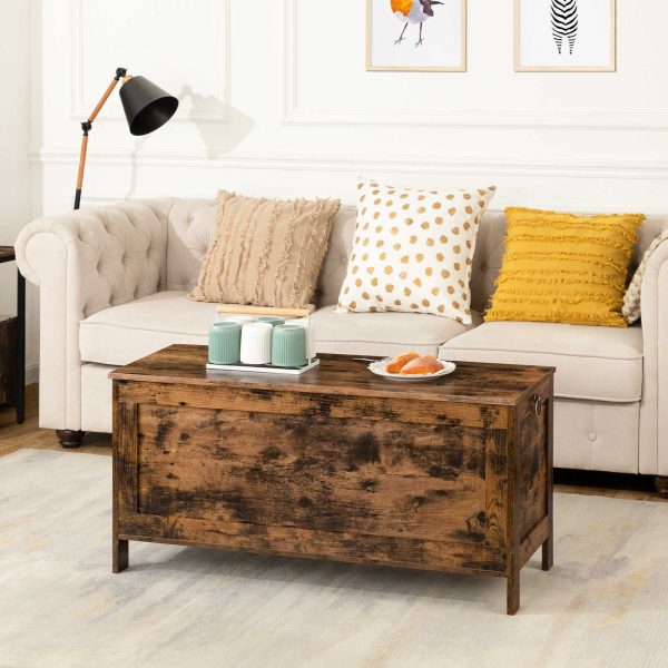 Деревянный сундук в стиле ретро с петлей безопасности, Сверхмощная скамейка для хранения прихожей в деревенском коричневом стиле, Мебель с декоративным акцентом, Легкая сборка