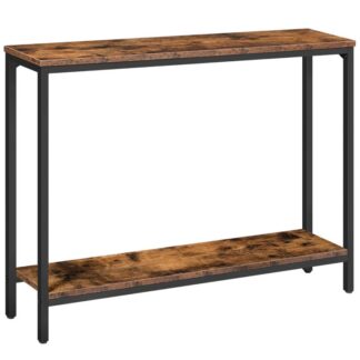 console table, 39.4" narrow sofa table with shelf, industrial entryway table for living room, hallway, foyer, corridor, office, wood look accent entrance table, industiral style
