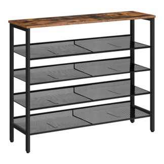 schoenenrek, 5-Laagschoenopslageenheid plat & Schuine verstelbare schoenorganisator plank voor 20 paren, duurzaam en stabiel, Voor ingang, gang, kast, slaapzaal, industrieel, rustiek bruin