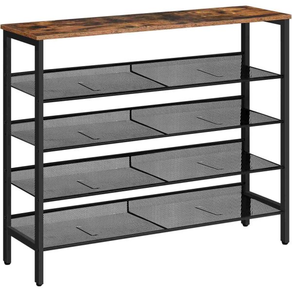 5-Niveau schoenenrek, Verstelbare schuine/platte plank schoenenorganizer, Stevig opbergmeubel in industriële stijl, Geschikt voor entree & Gang, Rustiek bruin